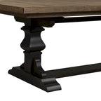 Table à manger à tréteaux en hévéa noir avec rallonge de 50 cm intégrée, 8 personnes