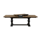 Table à manger à tréteaux en hévéa noir avec rallonge de 50 cm intégrée, 8 personnes