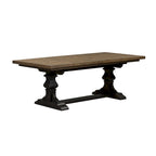 Table à manger à tréteaux en hévéa noir avec rallonge de 50 cm intégrée, 8 personnes