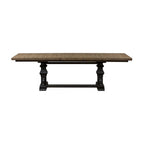 Table à manger à tréteaux en hévéa noir avec rallonge de 50 cm intégrée, 8 personnes
