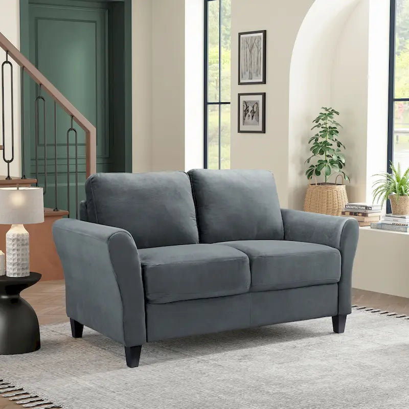 Causeuse en microfibre moderne 5 couleurs avec cadre en bois dur et pieds noirs pour 2 personnes