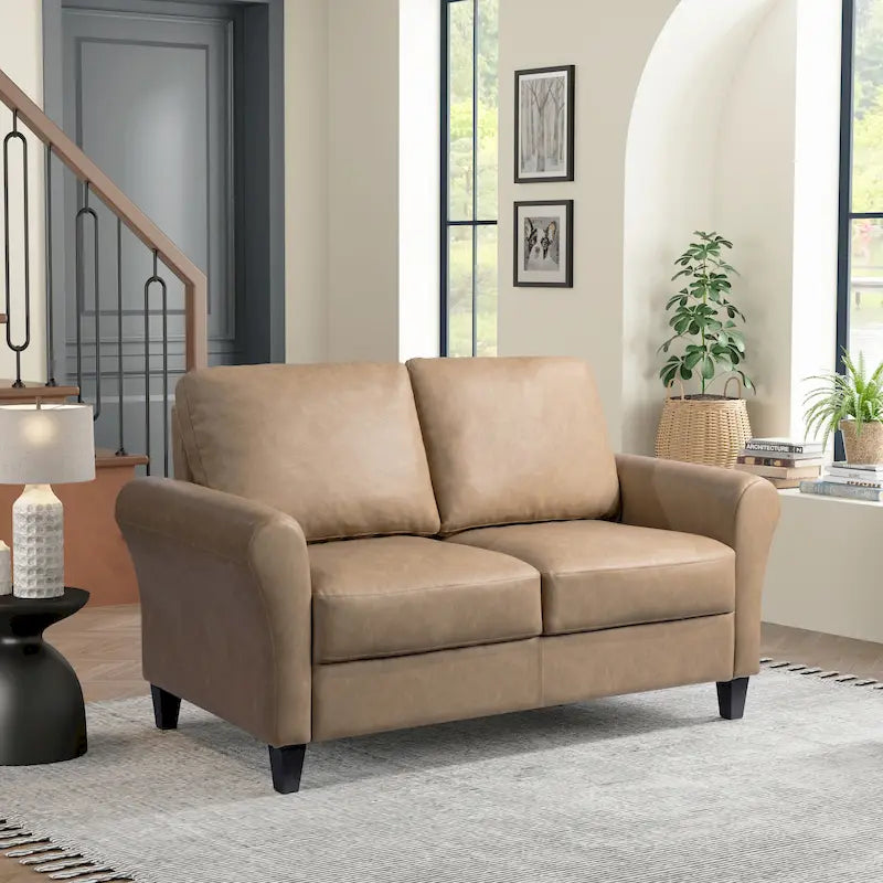 Causeuse en microfibre moderne 5 couleurs avec cadre en bois dur et pieds noirs pour 2 personnes