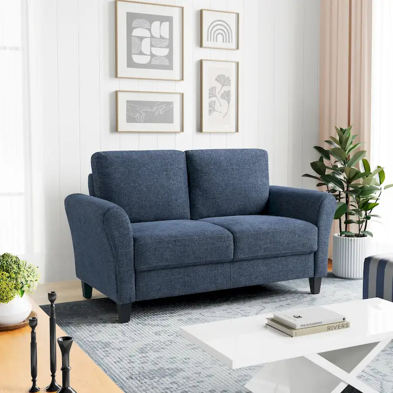 Causeuse en microfibre moderne 5 couleurs avec cadre en bois dur et pieds noirs pour 2 personnes