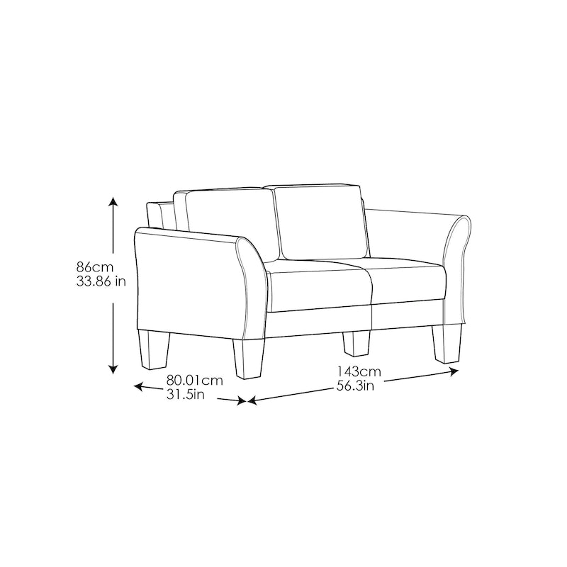 Causeuse en microfibre moderne 5 couleurs avec cadre en bois dur et pieds noirs pour 2 personnes