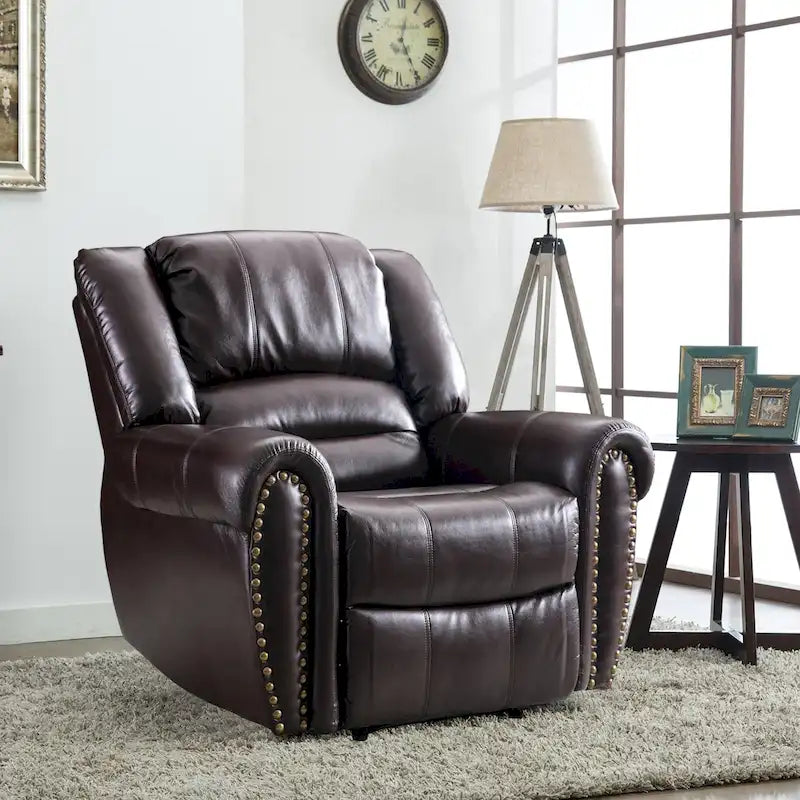 Fauteuil inclinable manuel en cuir respirant 2 couleurs avec clous décoratifs et cadre en acier pour 1 personne
