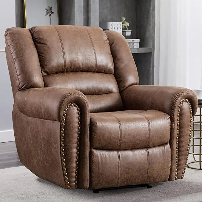 Fauteuil inclinable manuel en cuir respirant 2 couleurs avec clous décoratifs et cadre en acier pour 1 personne