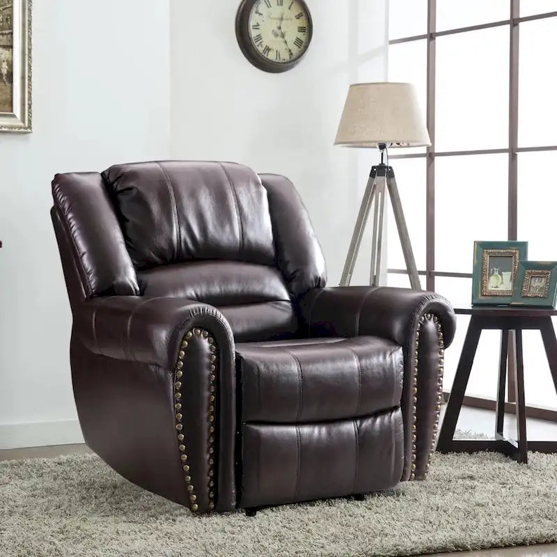 Fauteuil inclinable manuel en cuir respirant 2 couleurs avec clous décoratifs et cadre en acier pour 1 personne