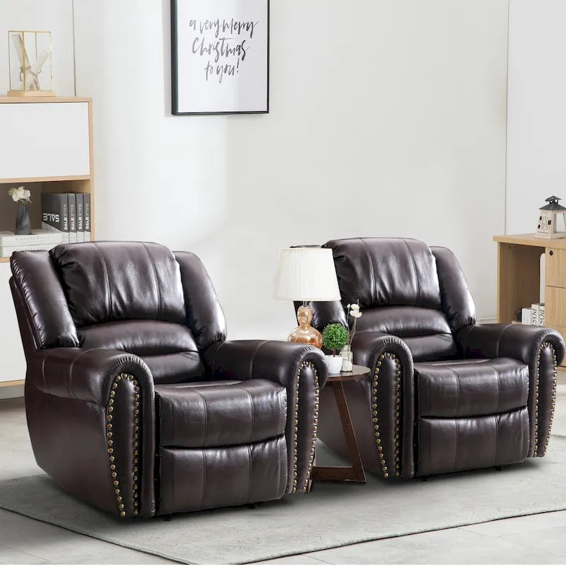Fauteuil inclinable manuel en cuir respirant 2 couleurs avec clous décoratifs et cadre en acier pour 1 personne