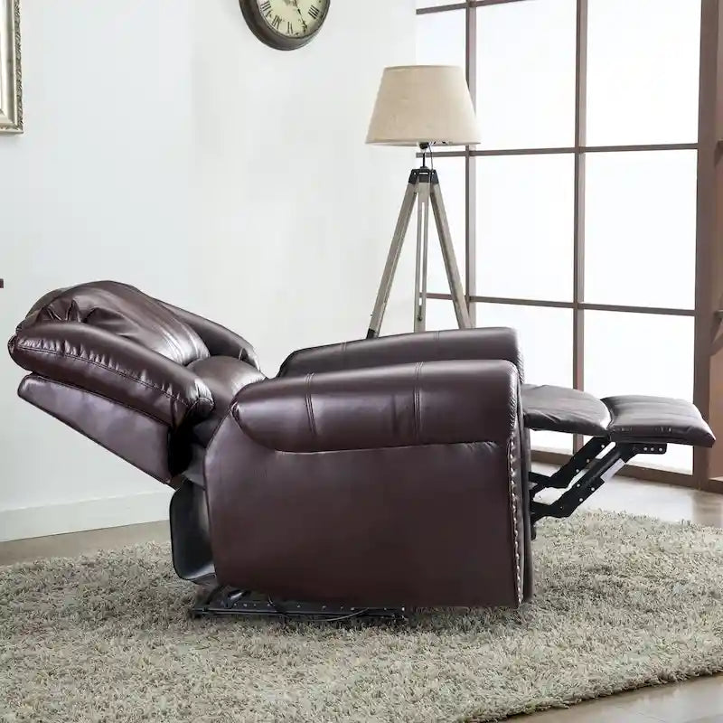 Fauteuil inclinable manuel en cuir respirant 2 couleurs avec clous décoratifs et cadre en acier pour 1 personne
