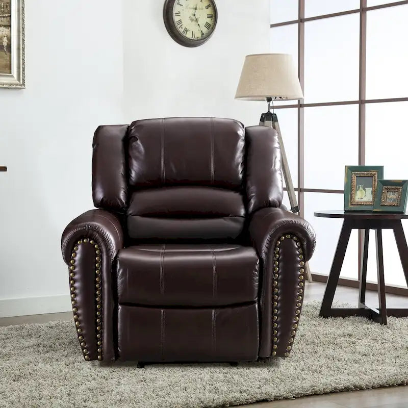 Fauteuil inclinable manuel en cuir respirant 2 couleurs avec clous décoratifs et cadre en acier pour 1 personne