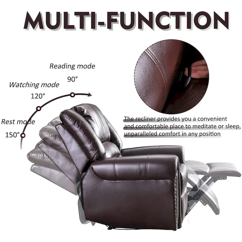 Fauteuil inclinable manuel en cuir respirant 2 couleurs avec clous décoratifs et cadre en acier pour 1 personne