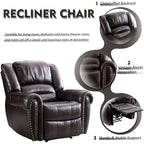 Fauteuil inclinable manuel en cuir respirant 2 couleurs avec clous décoratifs et cadre en acier pour 1 personne