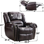 Fauteuil inclinable manuel en cuir respirant 2 couleurs avec clous décoratifs et cadre en acier pour 1 personne