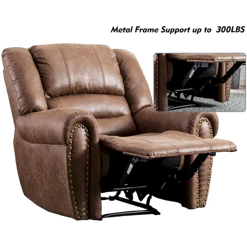 Fauteuil inclinable manuel en cuir respirant 2 couleurs avec clous décoratifs et cadre en acier pour 1 personne
