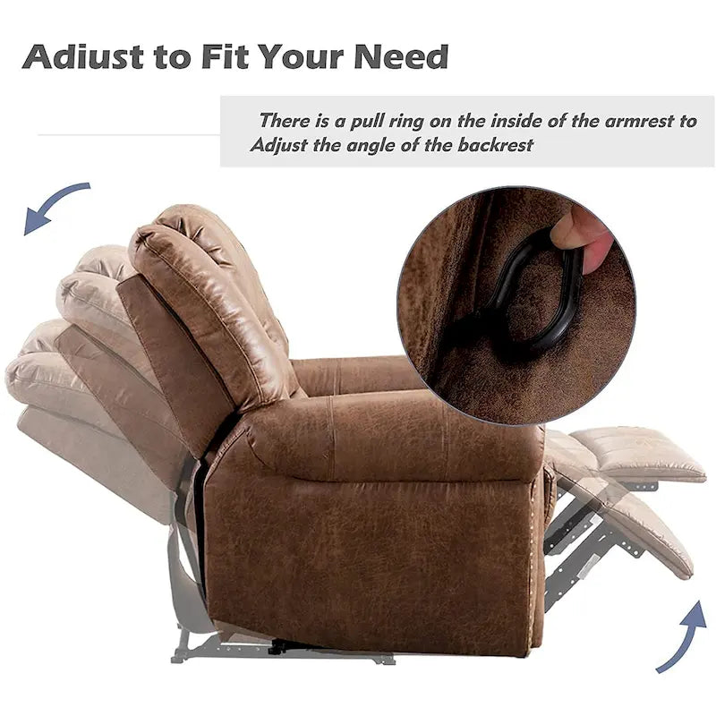 Fauteuil inclinable manuel en cuir respirant 2 couleurs avec clous décoratifs et cadre en acier pour 1 personne