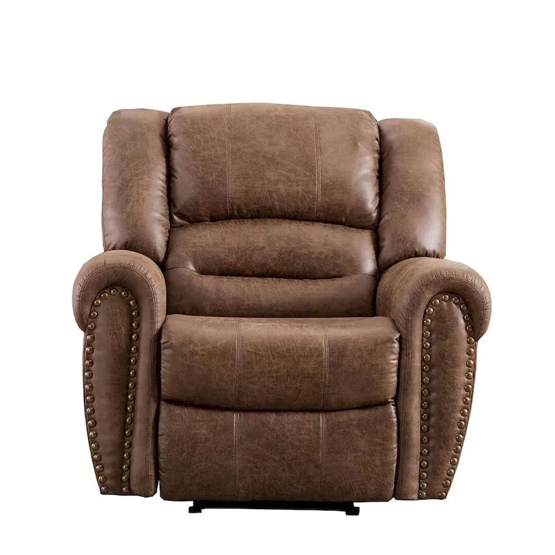 Fauteuil inclinable manuel en cuir respirant 2 couleurs avec clous décoratifs et cadre en acier pour 1 personne