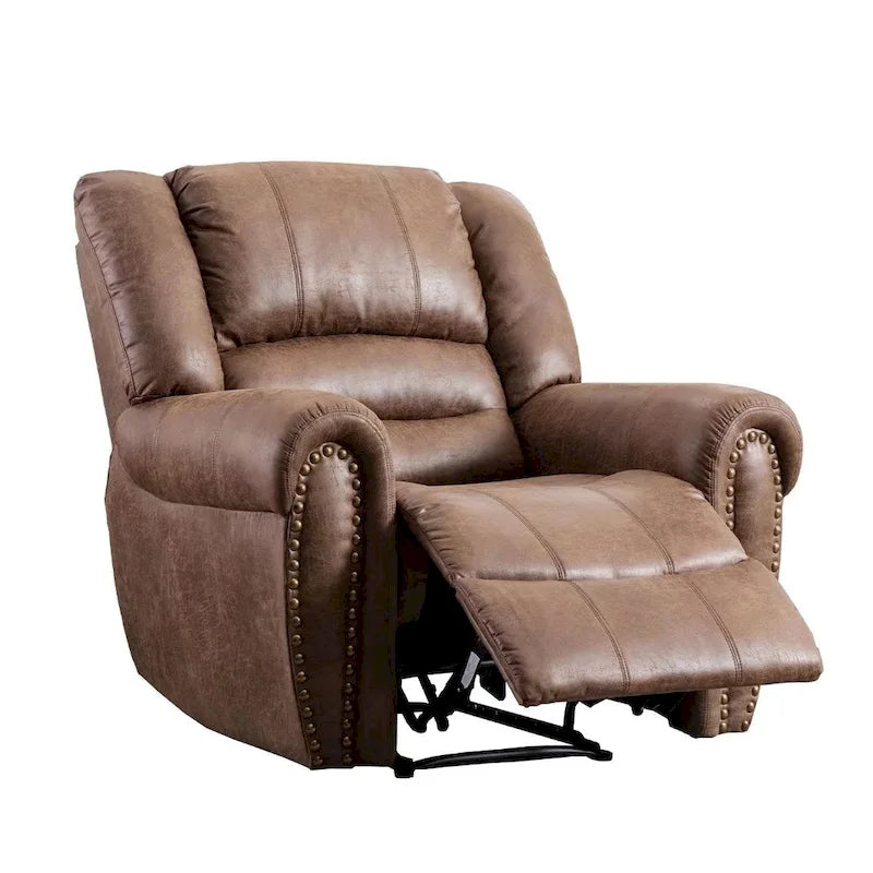 Fauteuil inclinable manuel en cuir respirant 2 couleurs avec clous décoratifs et cadre en acier pour 1 personne