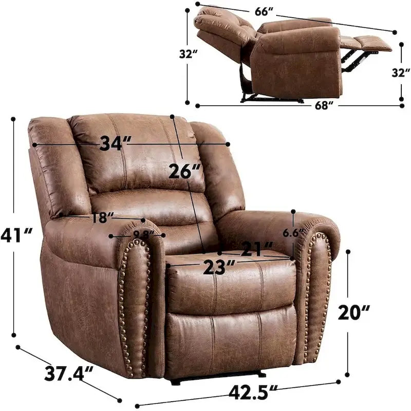 Fauteuil inclinable manuel en cuir respirant 2 couleurs avec clous décoratifs et cadre en acier pour 1 personne