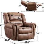 Fauteuil inclinable manuel en cuir respirant 2 couleurs avec clous décoratifs et cadre en acier pour 1 personne