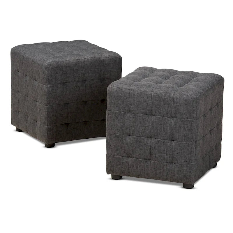 Ensemble de 2 poufs cubes en tissu capitonné contemporain 4 couleurs