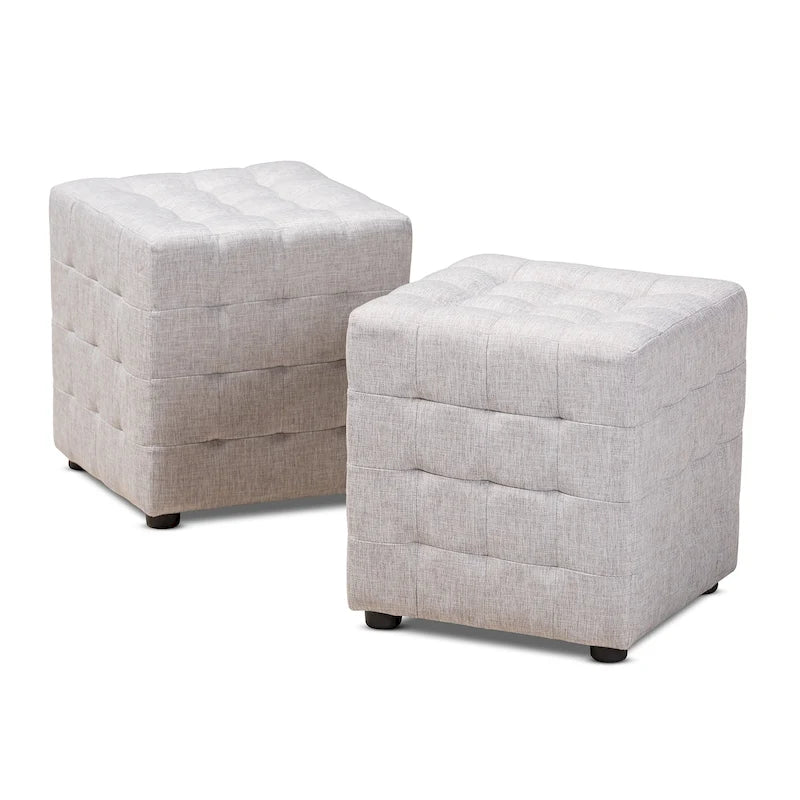 Ensemble de 2 poufs cubes en tissu capitonné contemporain 4 couleurs