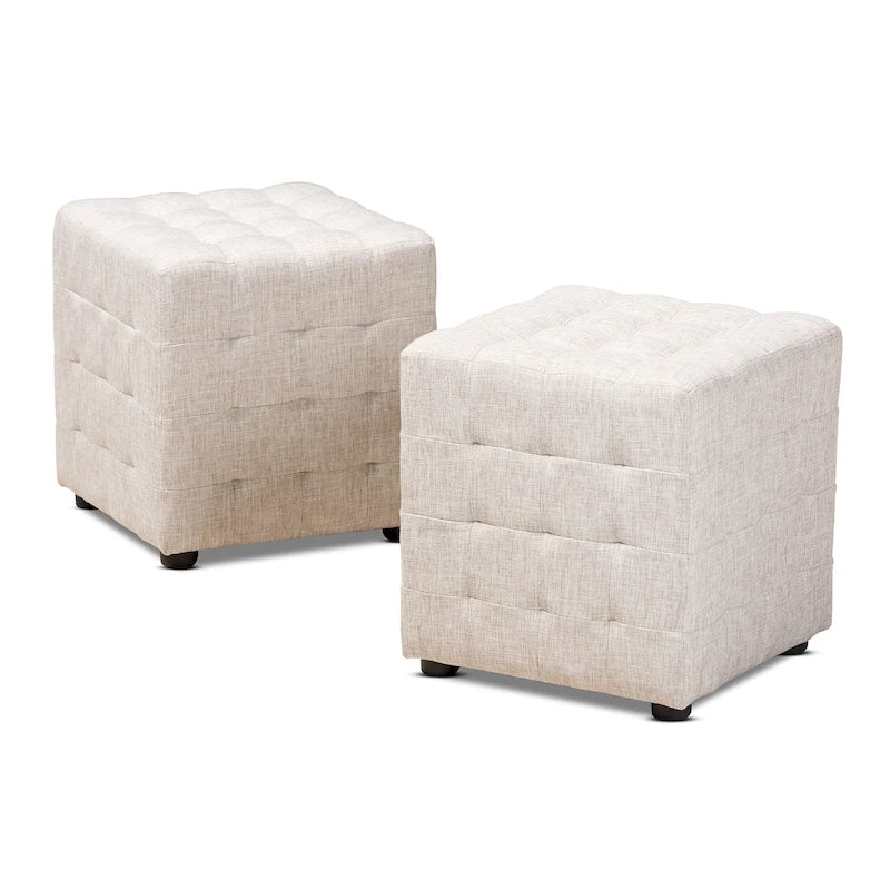 Ensemble de 2 poufs cubes en tissu capitonné contemporain 4 couleurs