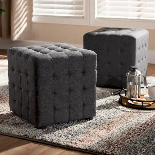 Ensemble de 2 poufs cubes en tissu capitonné contemporain 4 couleurs