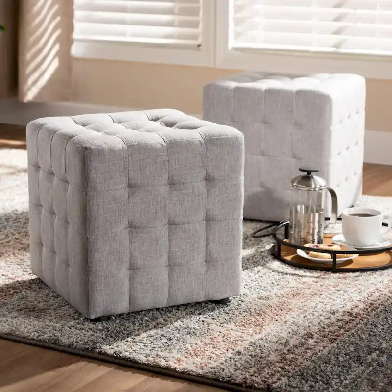 Ensemble de 2 poufs cubes en tissu capitonné contemporain 4 couleurs