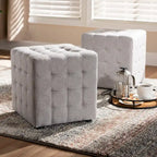 Ensemble de 2 poufs cubes en tissu capitonné contemporain 4 couleurs