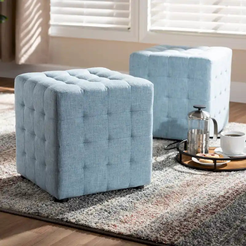 Ensemble de 2 poufs cubes en tissu capitonné contemporain 4 couleurs
