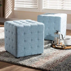 Ensemble de 2 poufs cubes en tissu capitonné contemporain 4 couleurs