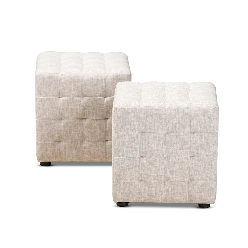 Ensemble de 2 poufs cubes en tissu capitonné contemporain 4 couleurs