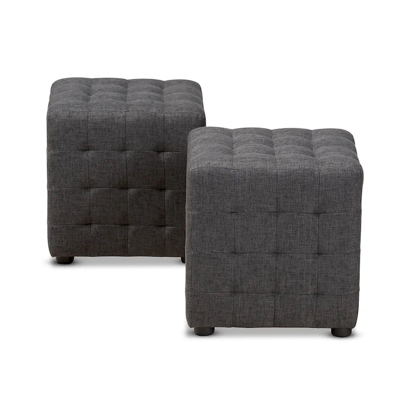 Ensemble de 2 poufs cubes en tissu capitonné contemporain 4 couleurs