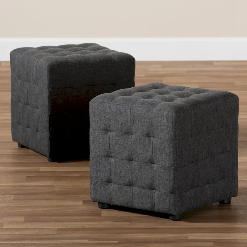 Ensemble de 2 poufs cubes en tissu capitonné contemporain 4 couleurs