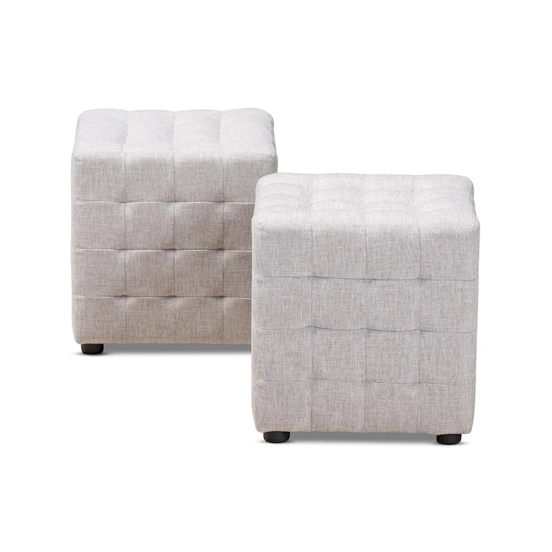 Ensemble de 2 poufs cubes en tissu capitonné contemporain 4 couleurs