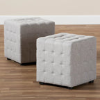 Ensemble de 2 poufs cubes en tissu capitonné contemporain 4 couleurs