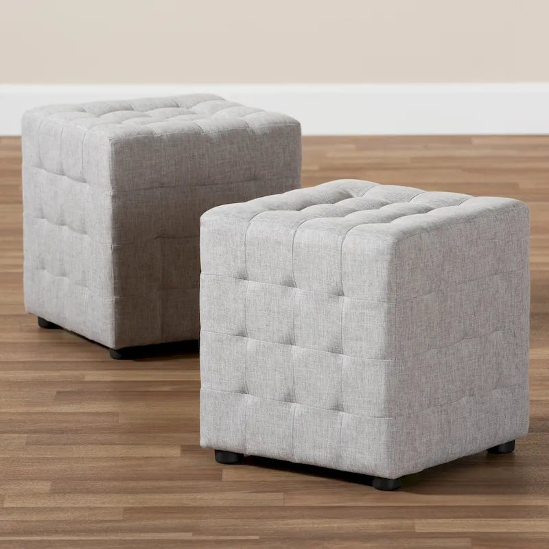 Ensemble de 2 poufs cubes en tissu capitonné contemporain 4 couleurs