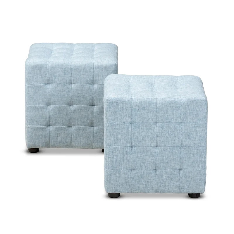 Ensemble de 2 poufs cubes en tissu capitonné contemporain 4 couleurs