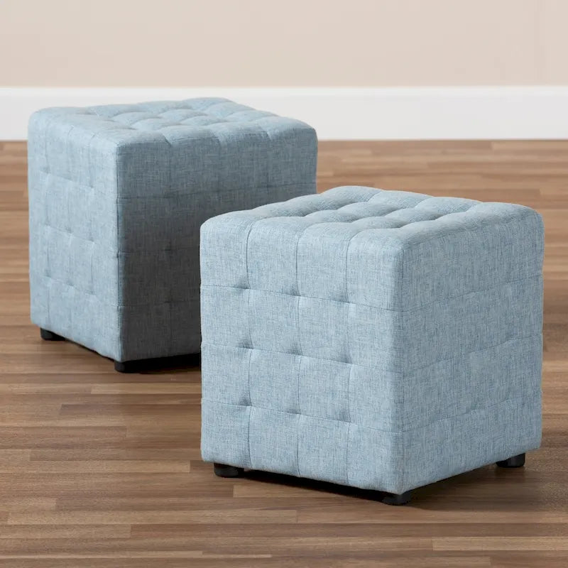Ensemble de 2 poufs cubes en tissu capitonné contemporain 4 couleurs