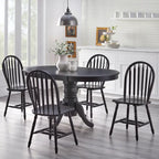 Ensemble de salle à manger rond sur pied avec chaises Windsor et rallonge, en chêne/blanc/gris/noir, 5 personnes