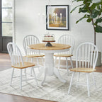 Ensemble de salle à manger rond sur pied avec chaises Windsor et rallonge, en chêne/blanc/gris/noir, 5 personnes