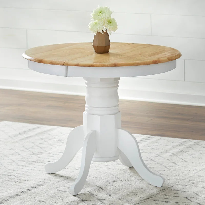 Ensemble de salle à manger rond sur pied avec chaises Windsor et rallonge, en chêne/blanc/gris/noir, 5 personnes