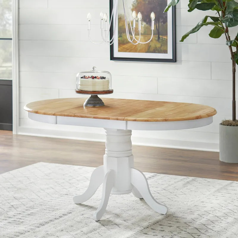 Ensemble de salle à manger rond sur pied avec chaises Windsor et rallonge, en chêne/blanc/gris/noir, 5 personnes