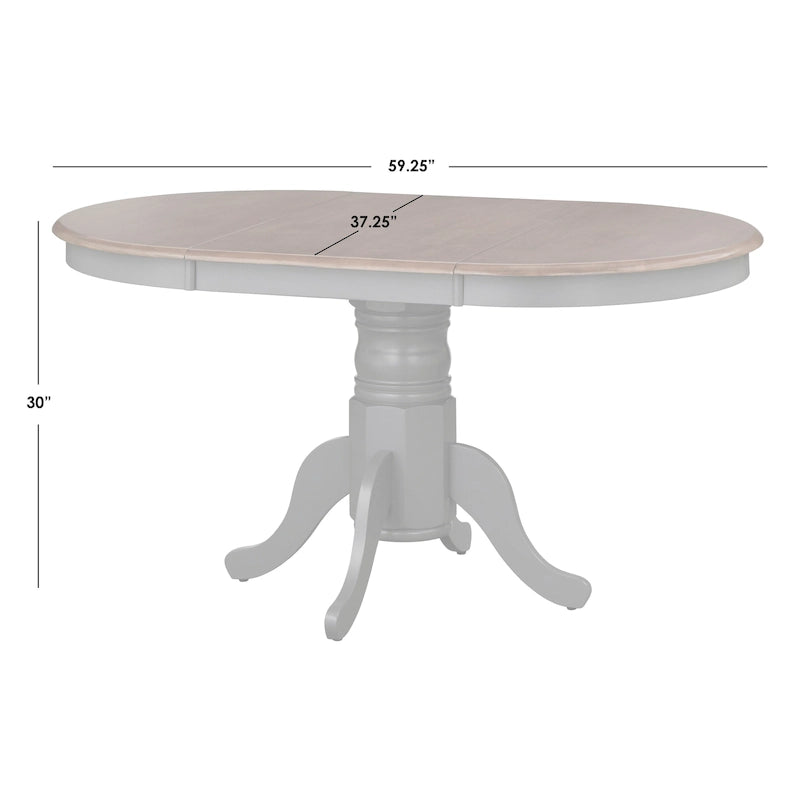 Ensemble de salle à manger rond sur pied avec chaises Windsor et rallonge, en chêne/blanc/gris/noir, 5 personnes