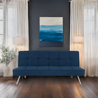 Canapé-lit futon convertible 2 places gris/mandarine/bleu marine/café