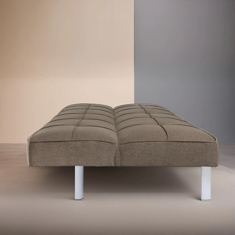 Canapé-lit futon convertible 2 places gris/mandarine/bleu marine/café