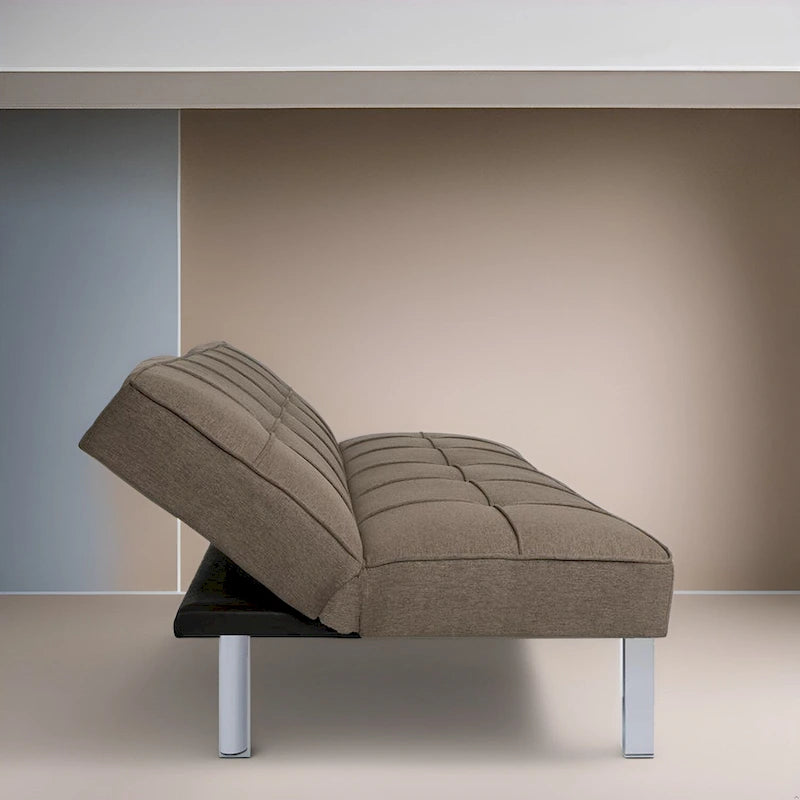 Canapé-lit futon convertible 2 places gris/mandarine/bleu marine/café