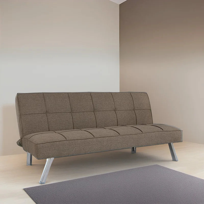 Canapé-lit futon convertible 2 places gris/mandarine/bleu marine/café