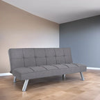 Canapé-lit futon convertible 2 places gris/mandarine/bleu marine/café