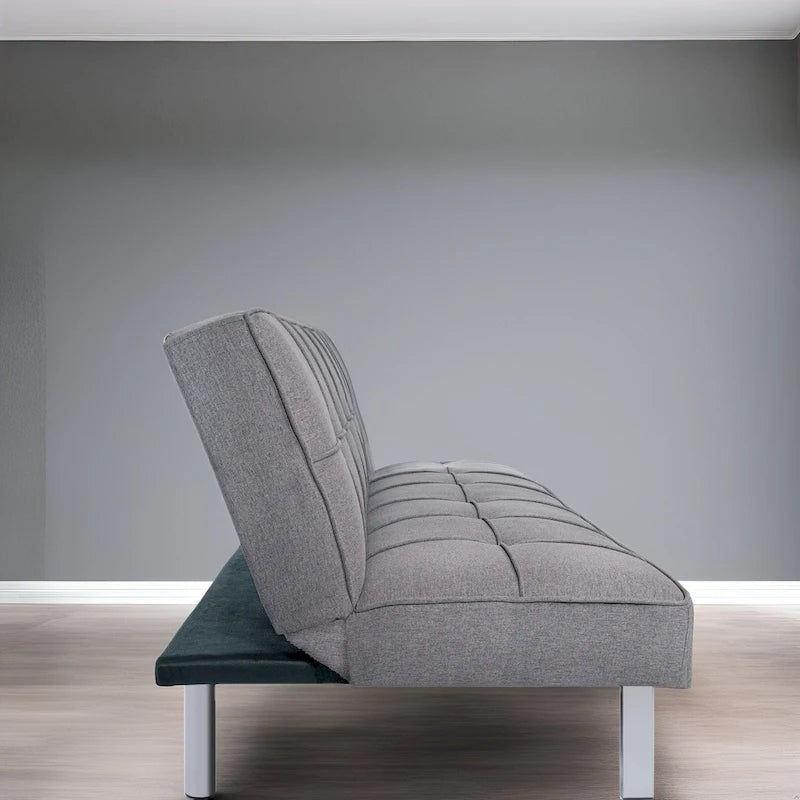 Canapé-lit futon convertible 2 places gris/mandarine/bleu marine/café